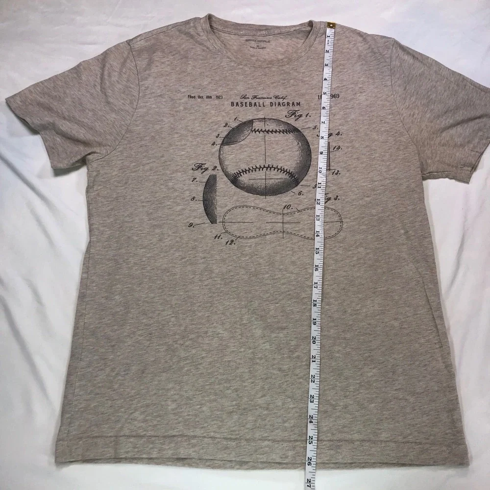 Banana Republic Mens Baseball Diagram Graphic T-Shirt Heather Beige Medium